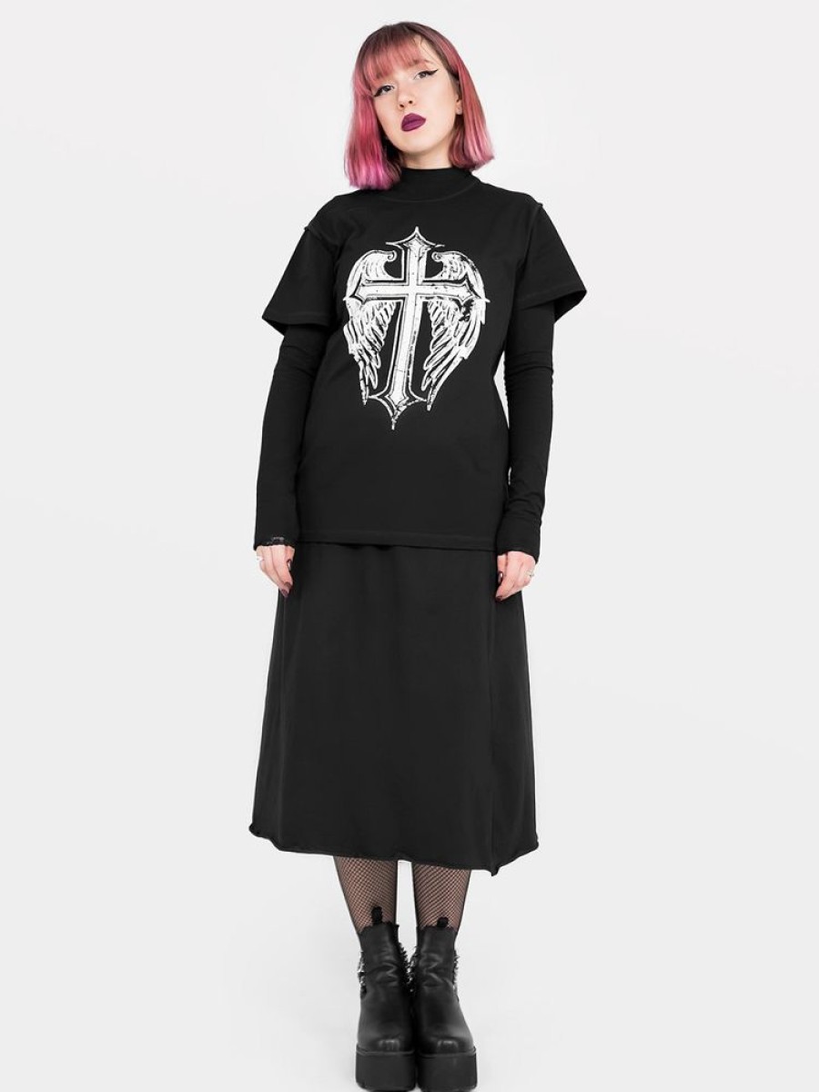 Clothes SKYDANCE | Angel Of Death Black Cross T-Shirt