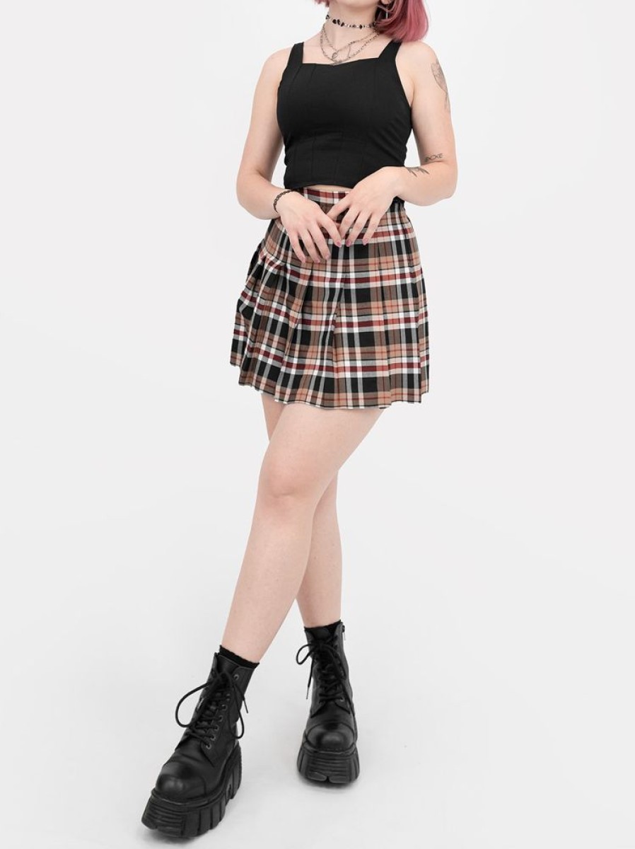 Clothes SKYDANCE Mini Skirts | Beige-Red Plaid Tennis Skirt