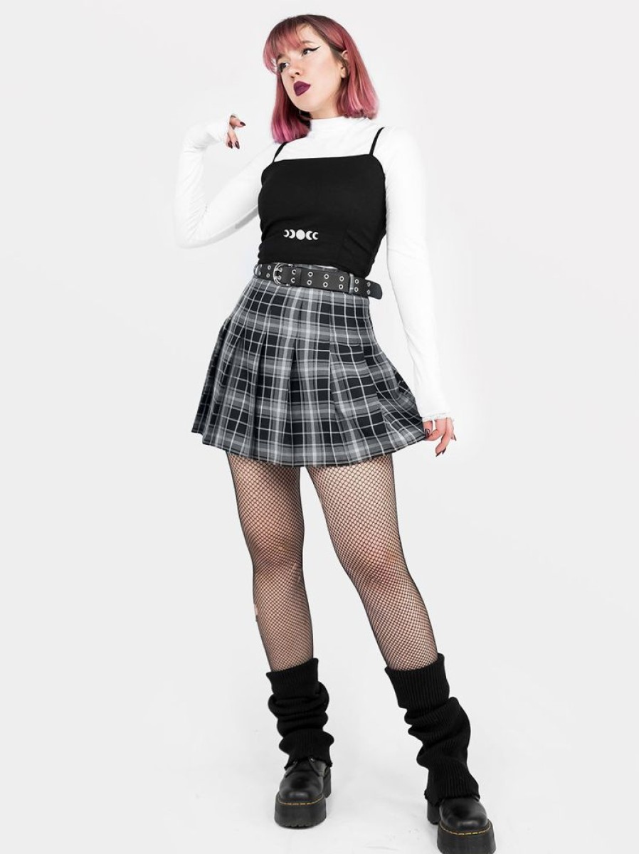 Clothes SKYDANCE Mini Skirts | Black Plaid Tennis Belt Skirt