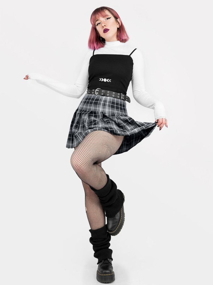 Clothes SKYDANCE Mini Skirts | Black Plaid Tennis Belt Skirt