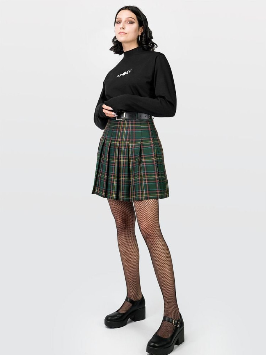 Clothes SKYDANCE Mini Skirts | Tall Green Plaid Tennis Belt Skirt