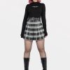 Clothes SKYDANCE Mini Skirts | Black-Brown Plaid Tennis Belt Skirt