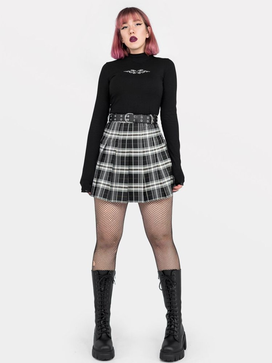 Clothes SKYDANCE Mini Skirts | Black-Brown Plaid Tennis Belt Skirt