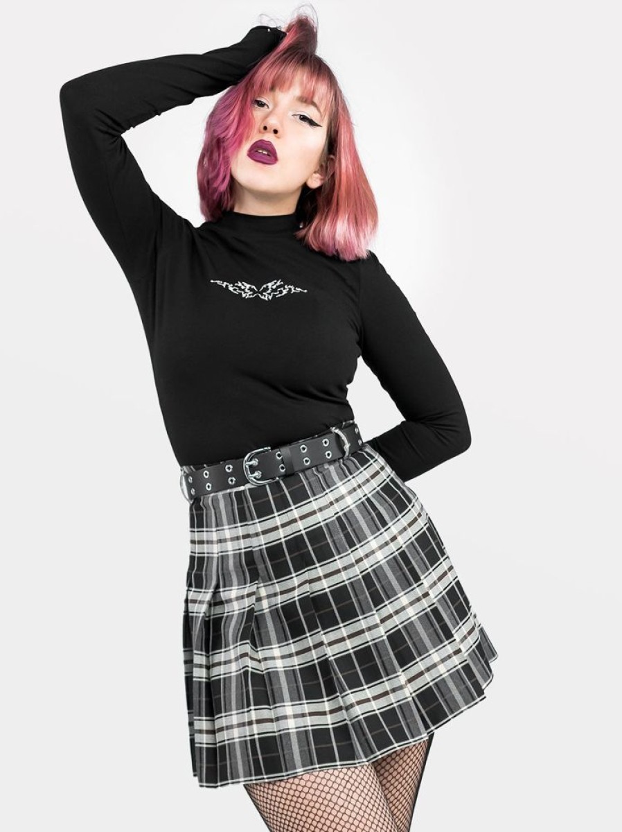 Clothes SKYDANCE Mini Skirts | Black-Brown Plaid Tennis Belt Skirt