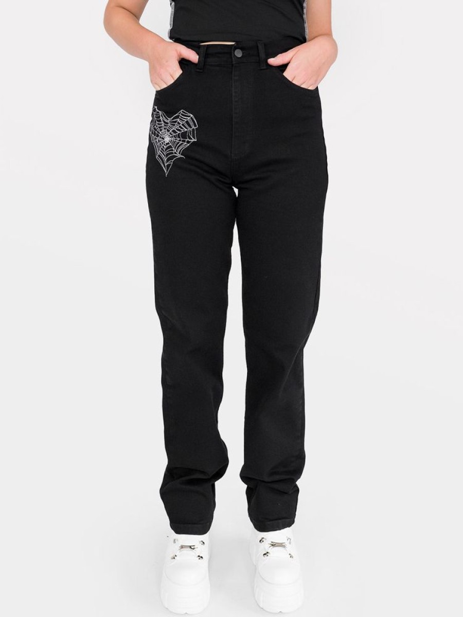 Clothes SKYDANCE | Sinister Straight Leg Embroidered Jeans