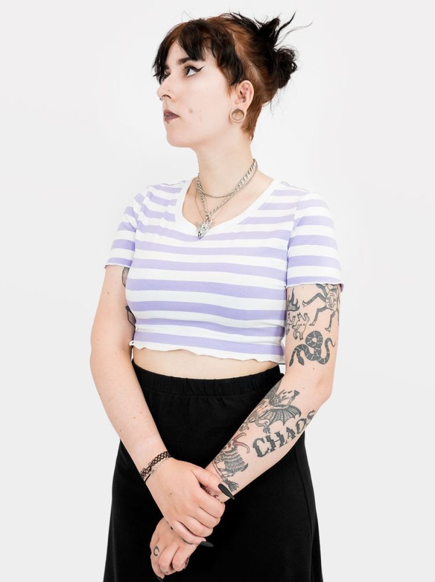 Clothes SKYDANCE | Irma Violet-White Striped Crop Top