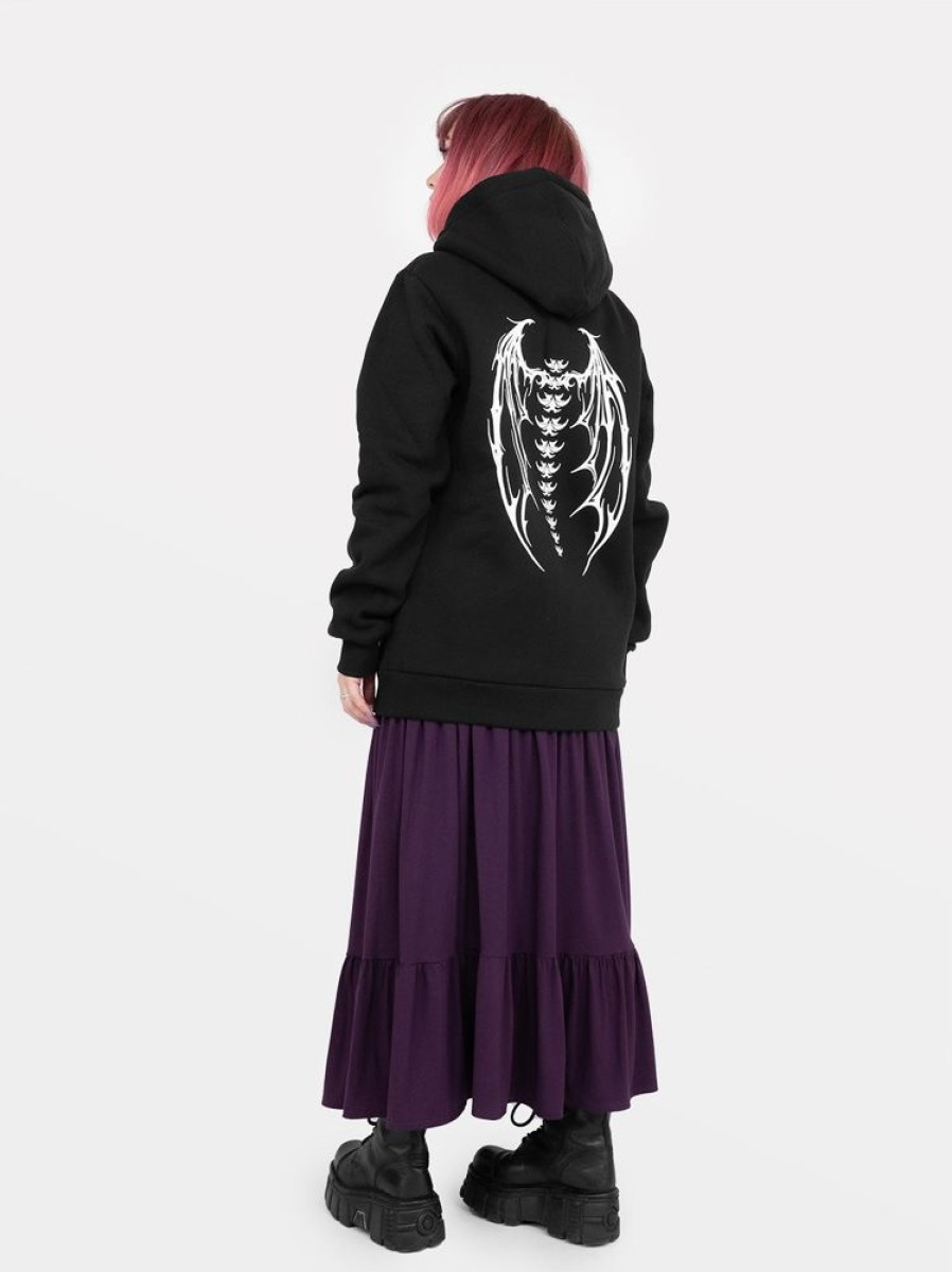 Clothes SKYDANCE | Demon Wings Zipped Organic Cotton Hoodie