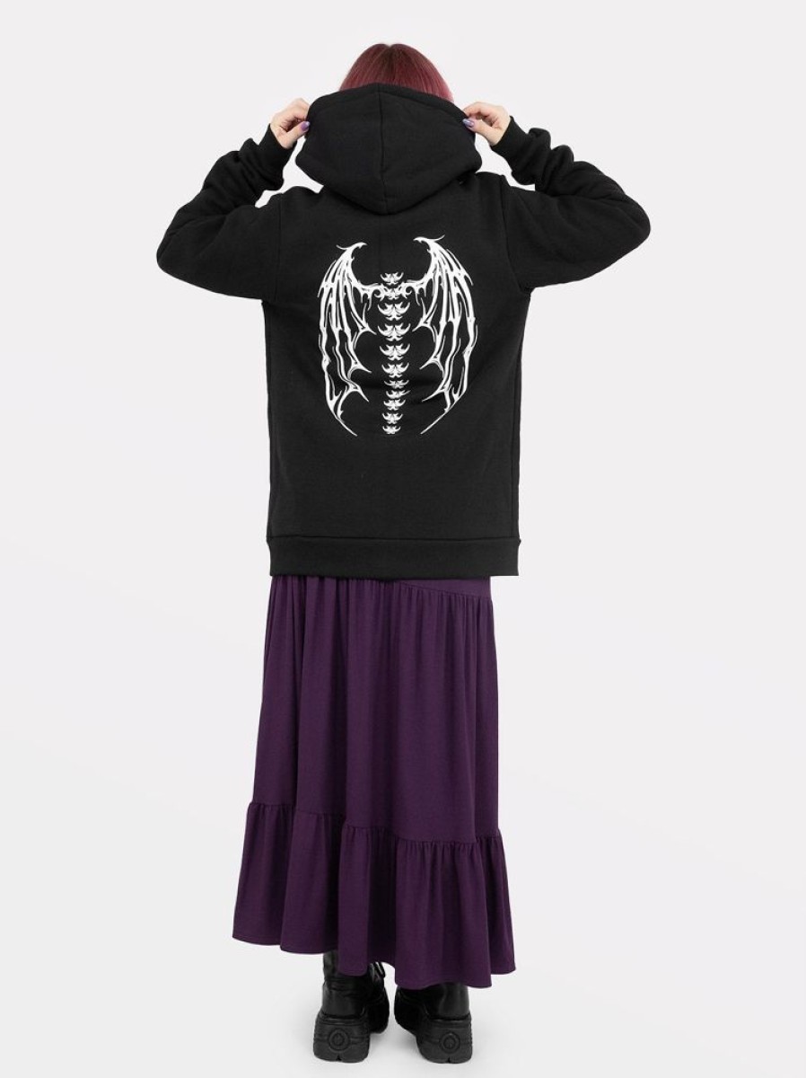 Clothes SKYDANCE | Demon Wings Zipped Organic Cotton Hoodie