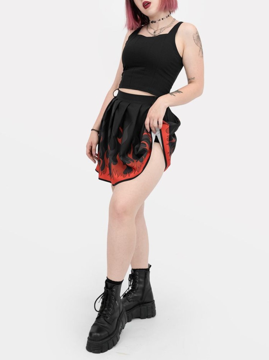 Clothes SKYDANCE Mini Skirts | Ember Flames Pleated Skirt