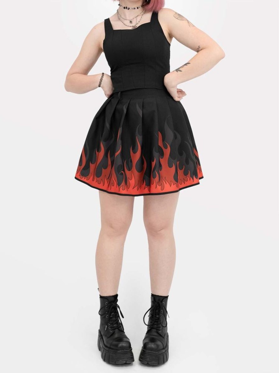 Clothes SKYDANCE Mini Skirts | Ember Flames Pleated Skirt