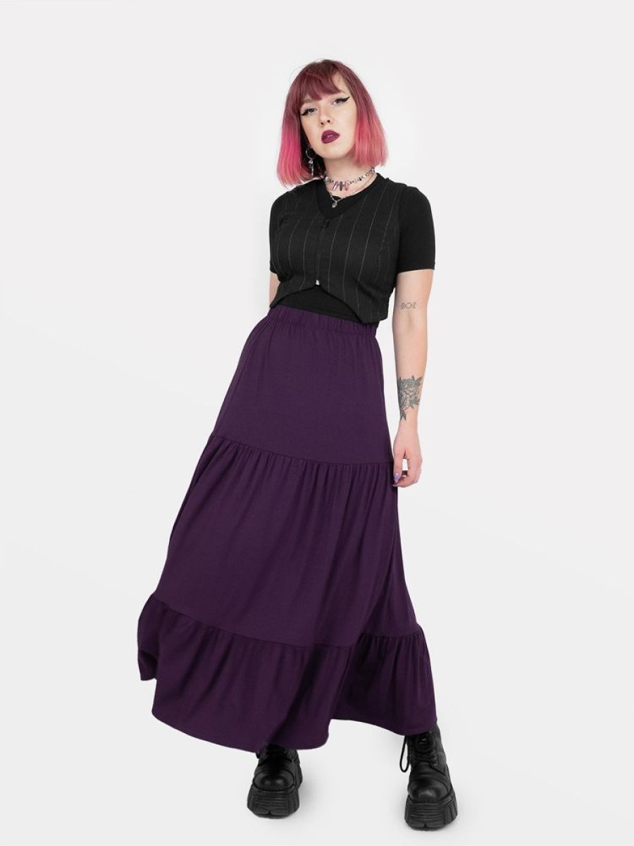 Clothes SKYDANCE Midi Skirts | Purple Oblivion Ruffled Midaxi Skirt