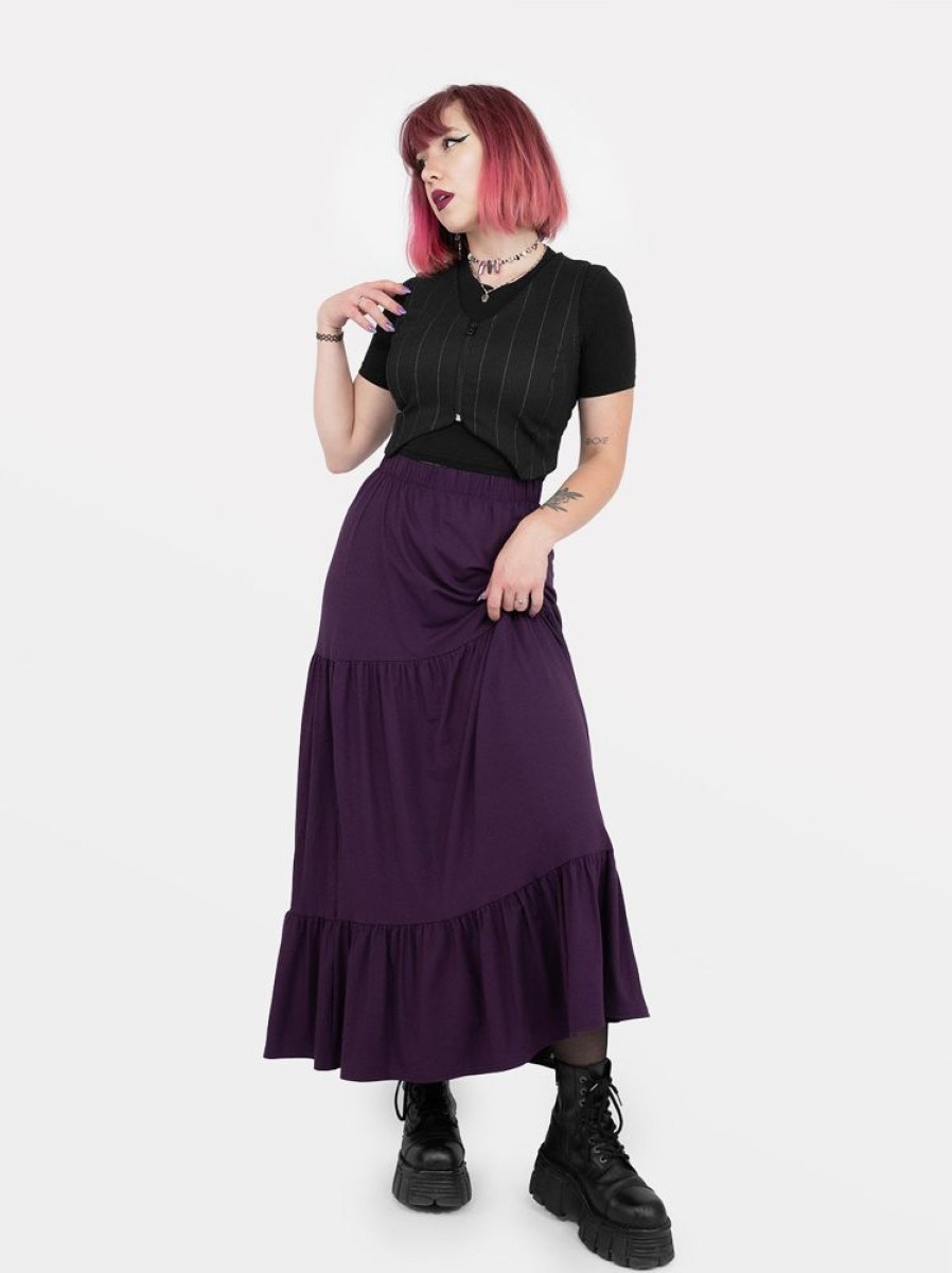 Clothes SKYDANCE Midi Skirts | Purple Oblivion Ruffled Midaxi Skirt