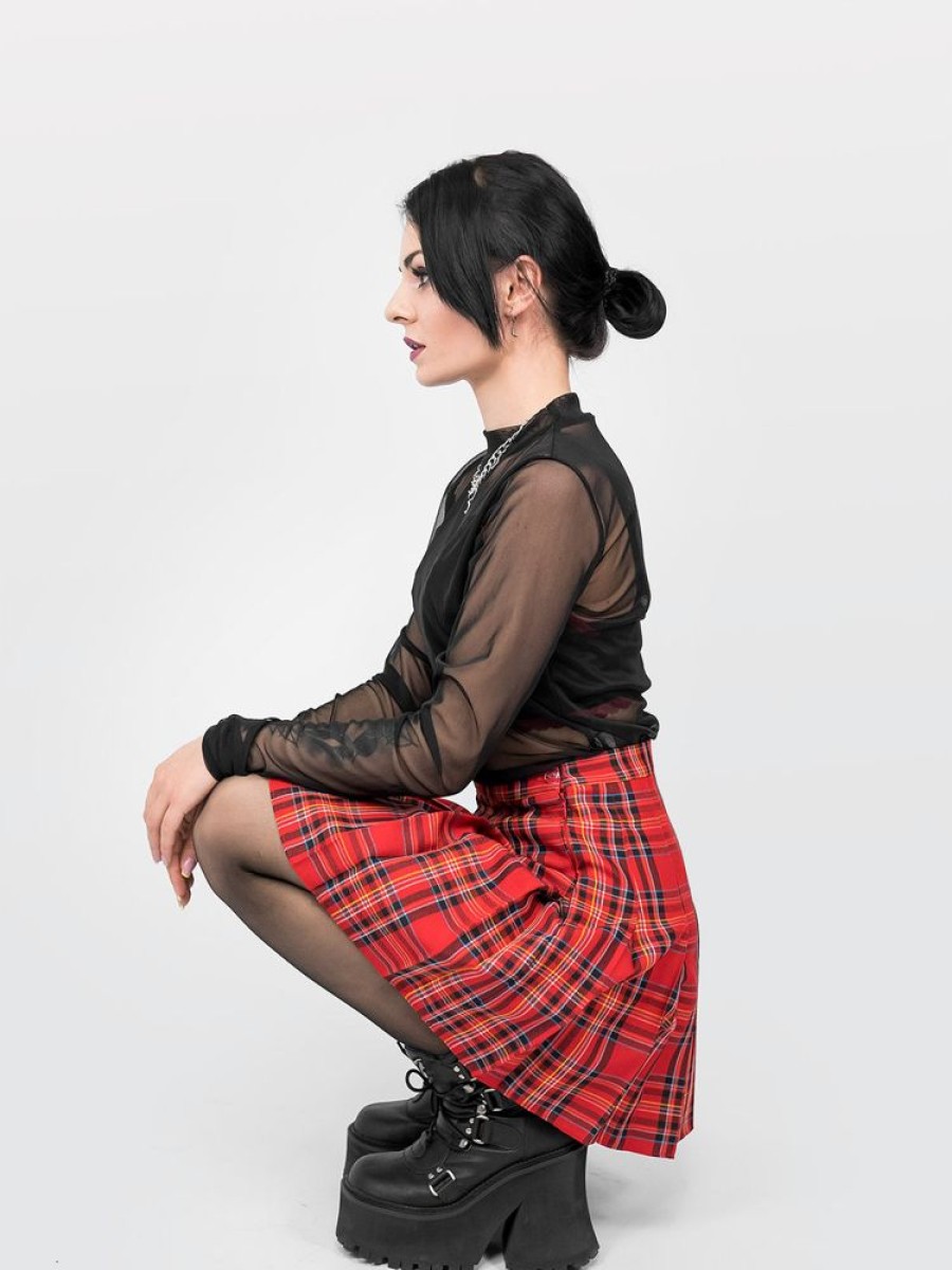 Clothes SKYDANCE Mini Skirts | Red Plaid Tennis Skirt