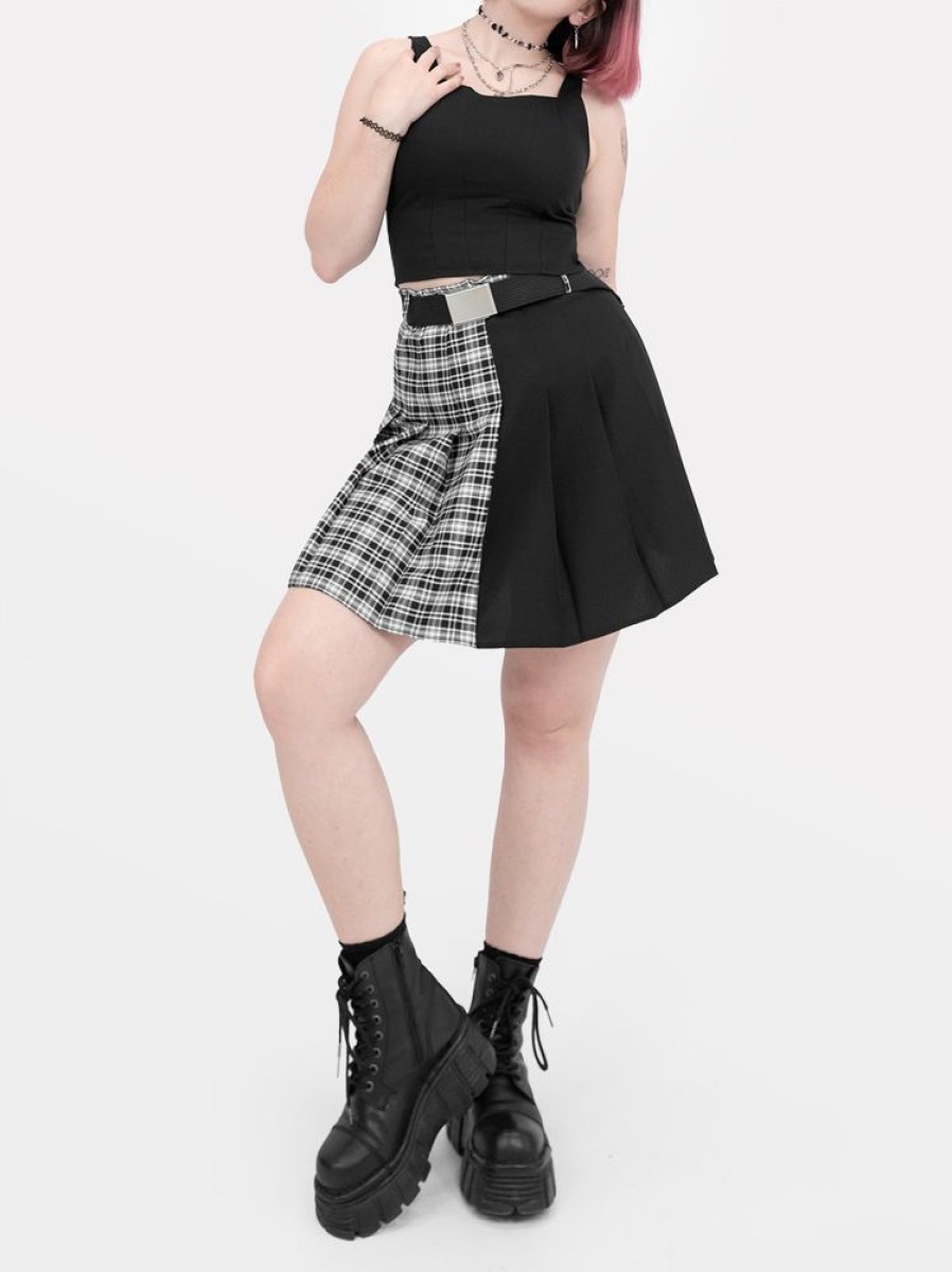 Clothes SKYDANCE Mini Skirts | Contrast Plaid Tennis Belt Skirt