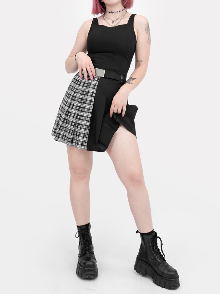 Clothes SKYDANCE Mini Skirts | Contrast Plaid Tennis Belt Skirt