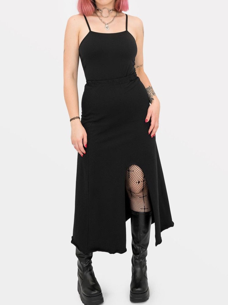 Clothes SKYDANCE Midi Skirts | Demeter Black Slit Midi Skirt