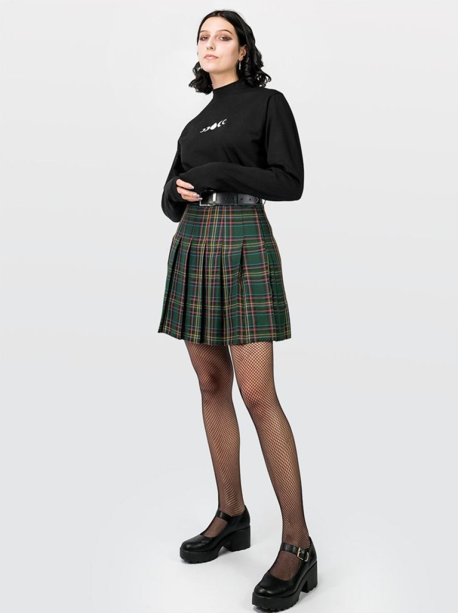 Clothes SKYDANCE Skirts For Tall People | Tall Green Plaid Tennis Belt Skirt