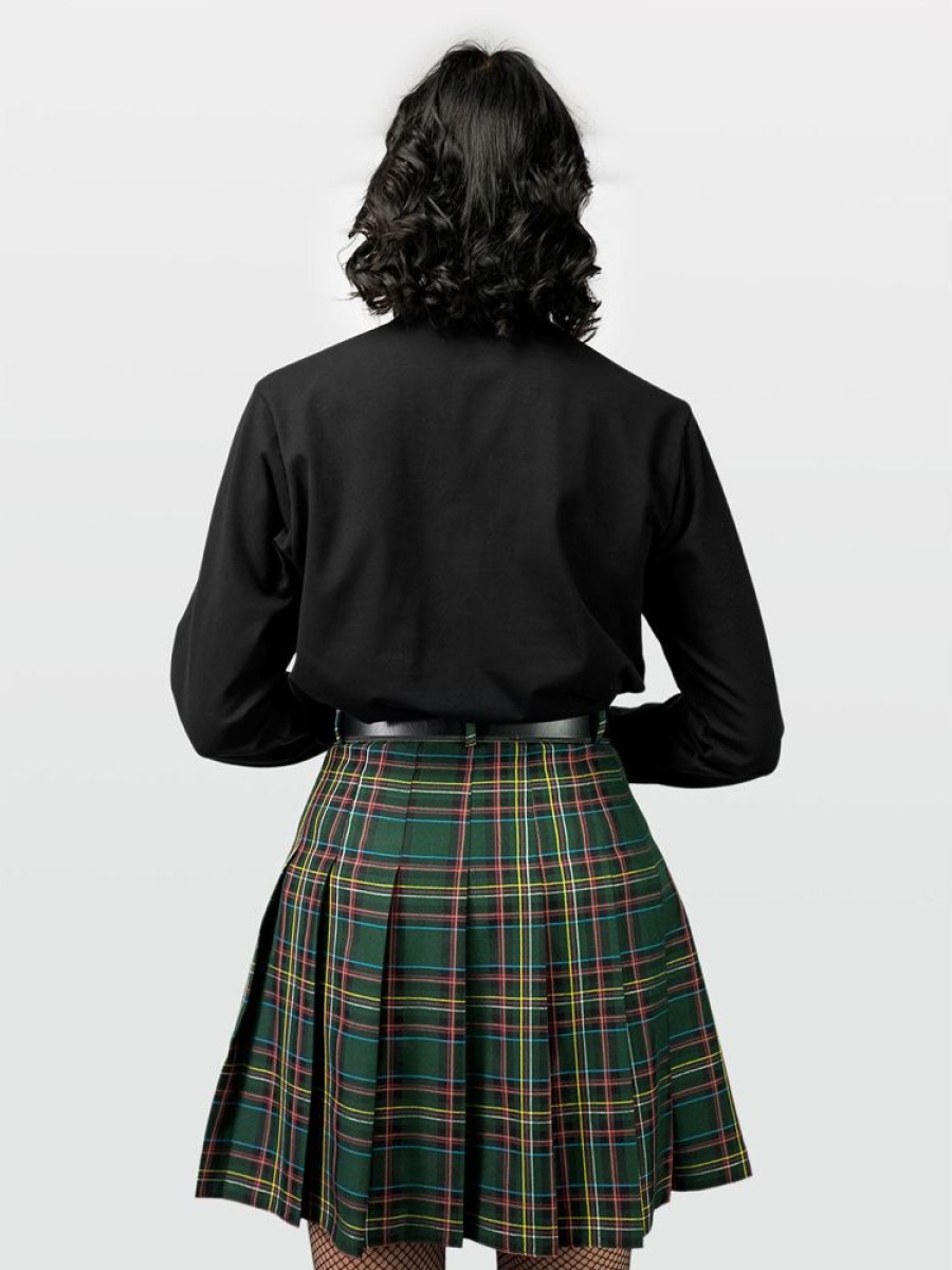 Clothes SKYDANCE Skirts For Tall People | Tall Green Plaid Tennis Belt Skirt