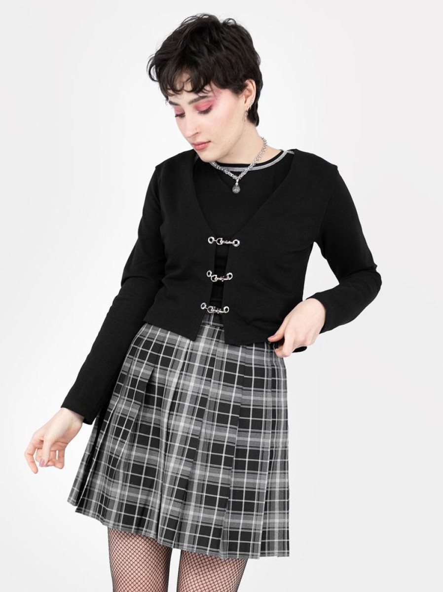 Clothes SKYDANCE Mini Skirts | Tall Black Plaid Tennis Belt Skirt