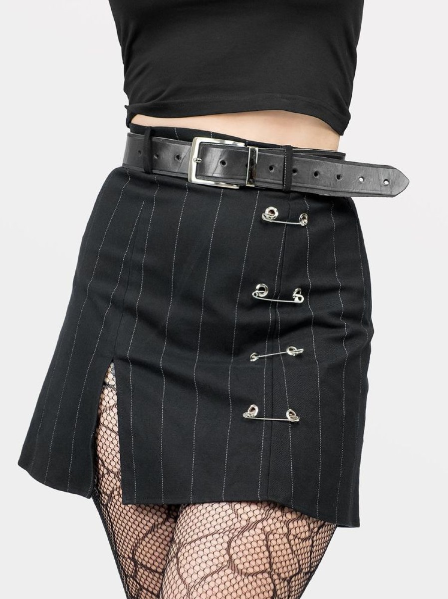 Clothes SKYDANCE Mini Skirts | Courtney Safety Pins Pinstripe Mini Skirt