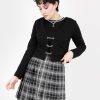 Clothes SKYDANCE Skirts For Tall People | Tall Black Plaid Tennis Belt Skirt