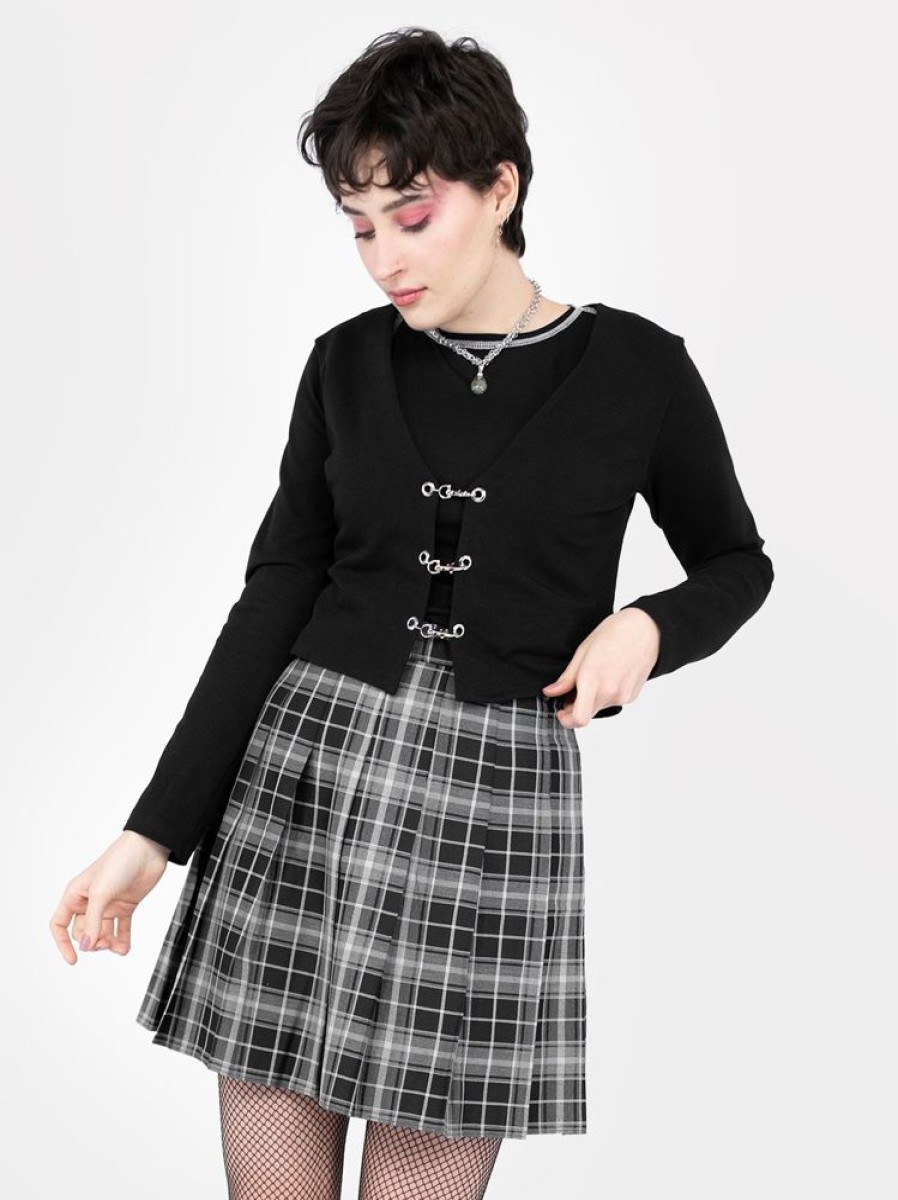 Clothes SKYDANCE Skirts For Tall People | Tall Black Plaid Tennis Belt Skirt