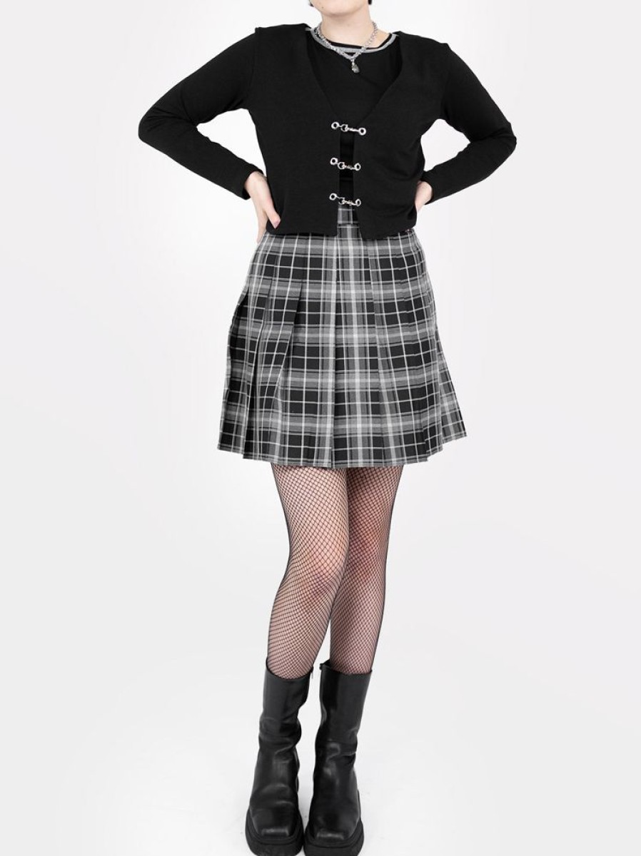 Clothes SKYDANCE Skirts For Tall People | Tall Black Plaid Tennis Belt Skirt