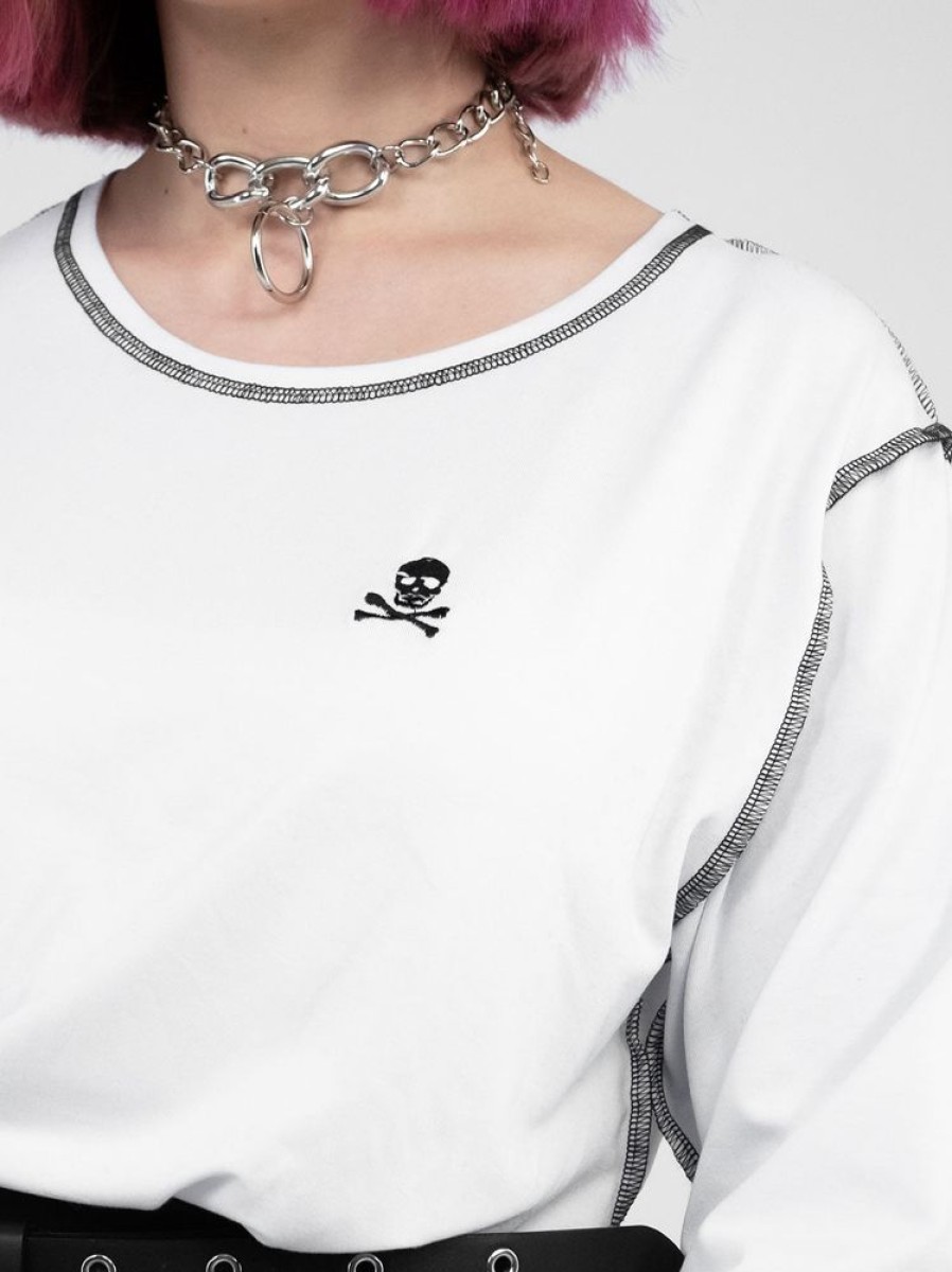 Clothes SKYDANCE | Skully White Embroidered Longsleeve