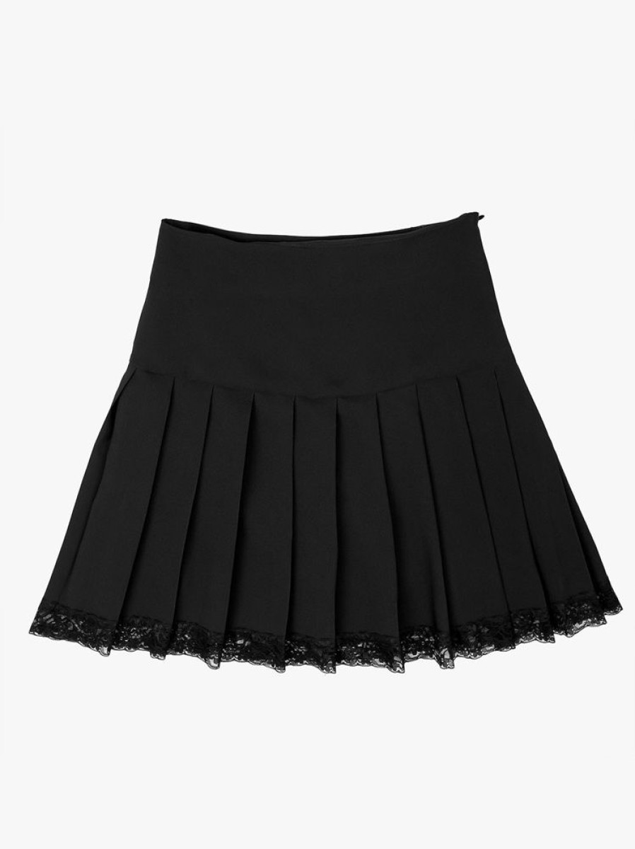 Clothes SKYDANCE Mini Skirts | Black Pleated Skirt With Lace