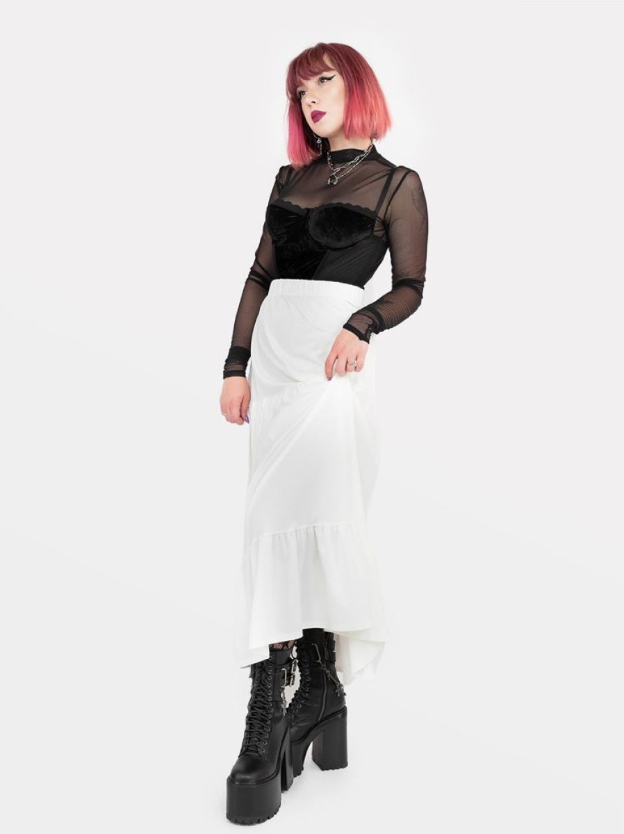 Clothes SKYDANCE Midi Skirts | Ecru Oblivion Ruffled Midaxi Skirt