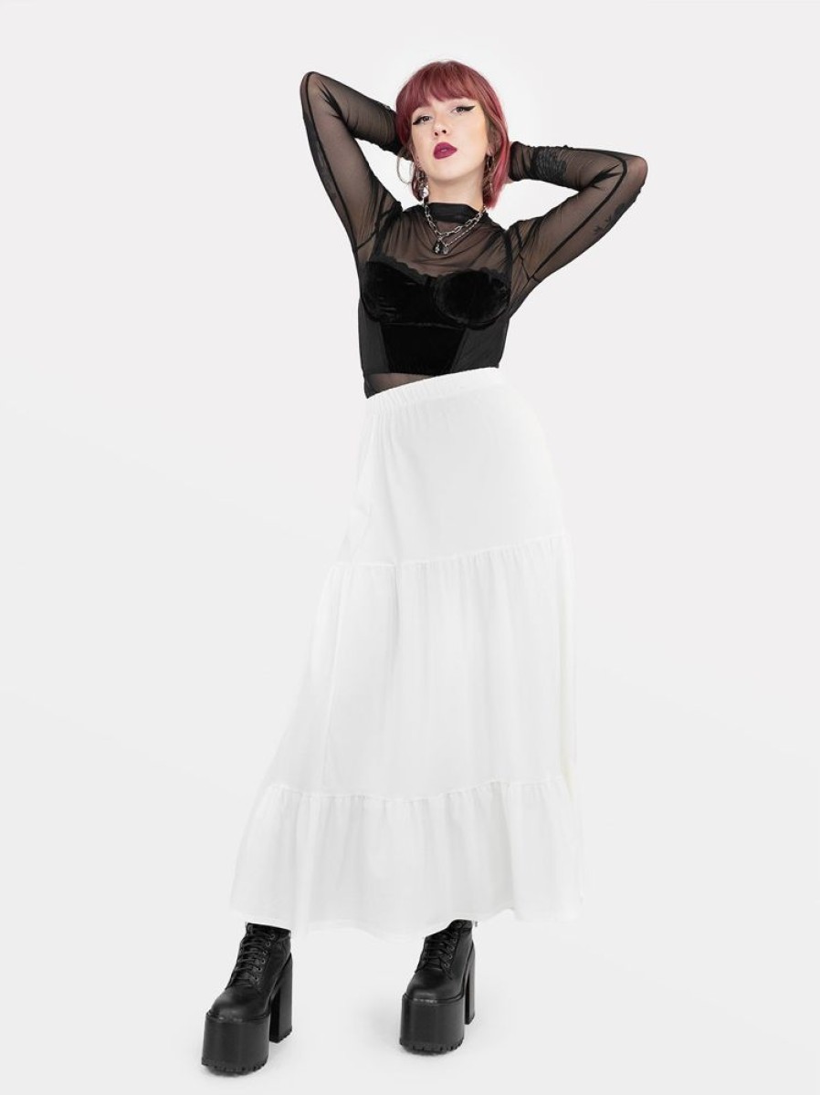 Clothes SKYDANCE Midi Skirts | Ecru Oblivion Ruffled Midaxi Skirt