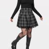 Clothes SKYDANCE Mini Skirts | Grey Plaid Pleated Skirt With Lace