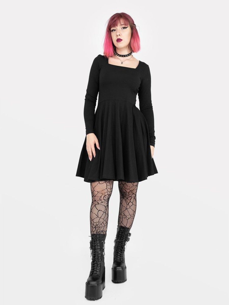 Clothes SKYDANCE | Nyx Black Longsleeve Babydoll Dress