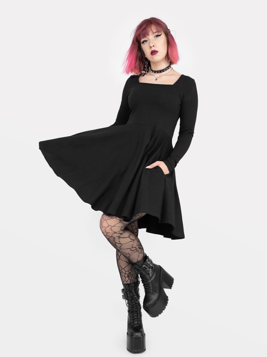 Clothes SKYDANCE | Nyx Black Longsleeve Babydoll Dress