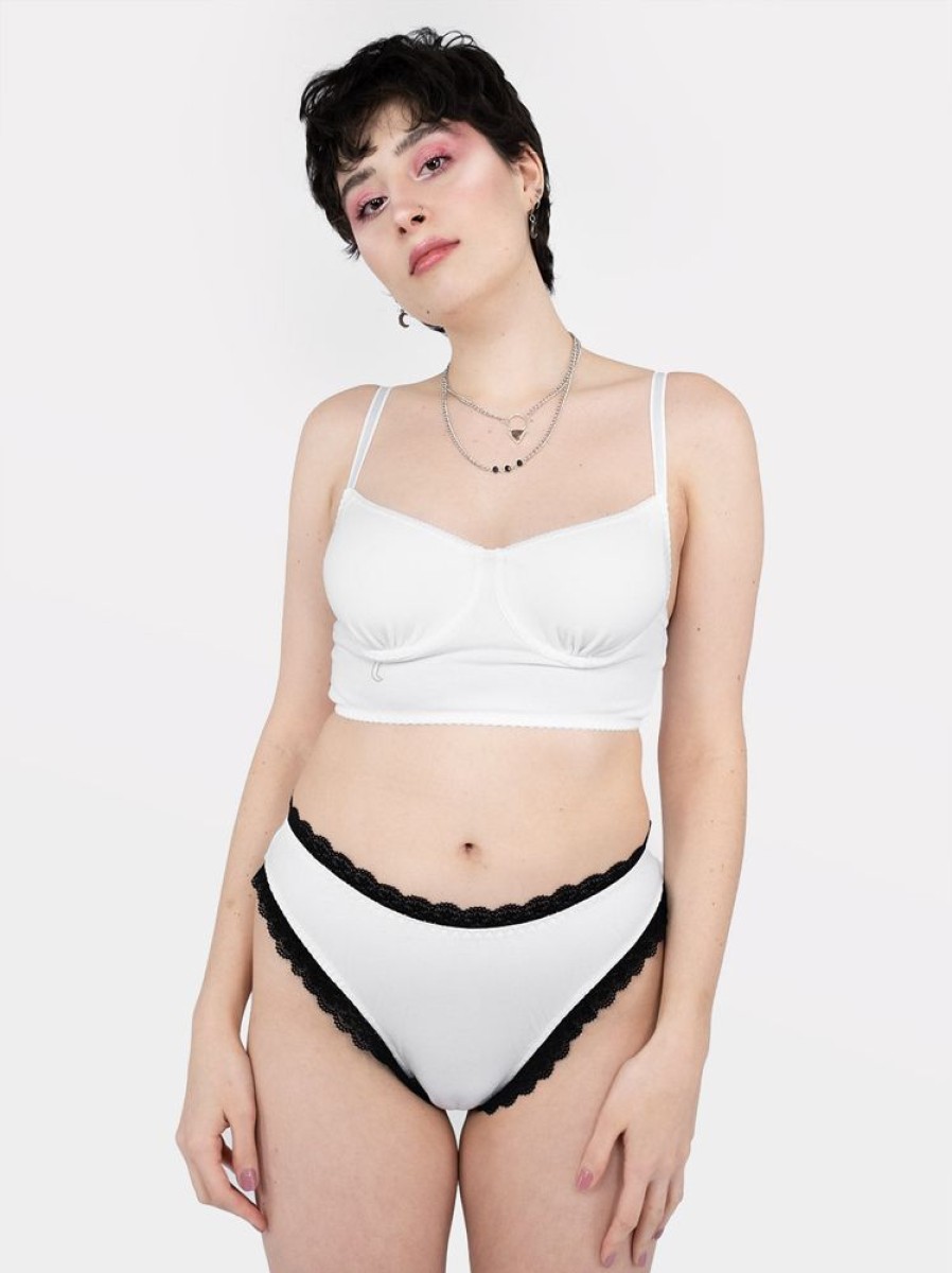 Clothes SKYDANCE | Charm White Organic Cotton White High Leg Panties