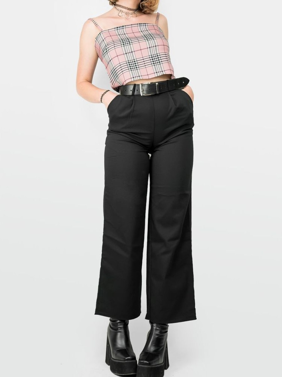 Clothes SKYDANCE | Pink Plaid Cult Crop Top