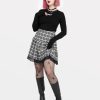 Clothes SKYDANCE Mini Skirts | Black And White Plaid Pleated Skirt With Lace