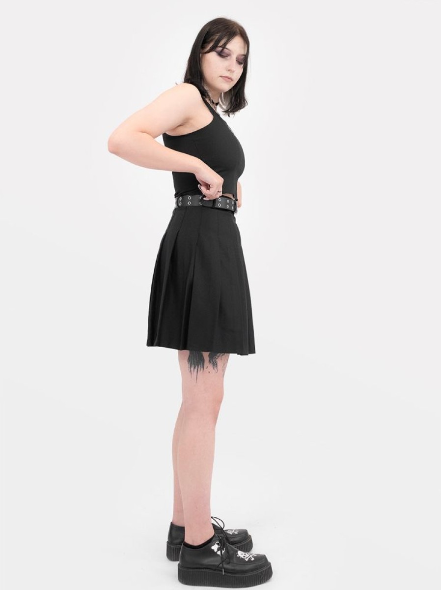 Clothes SKYDANCE Skirts For Tall People | Tall Black Tennis Belt Skirt