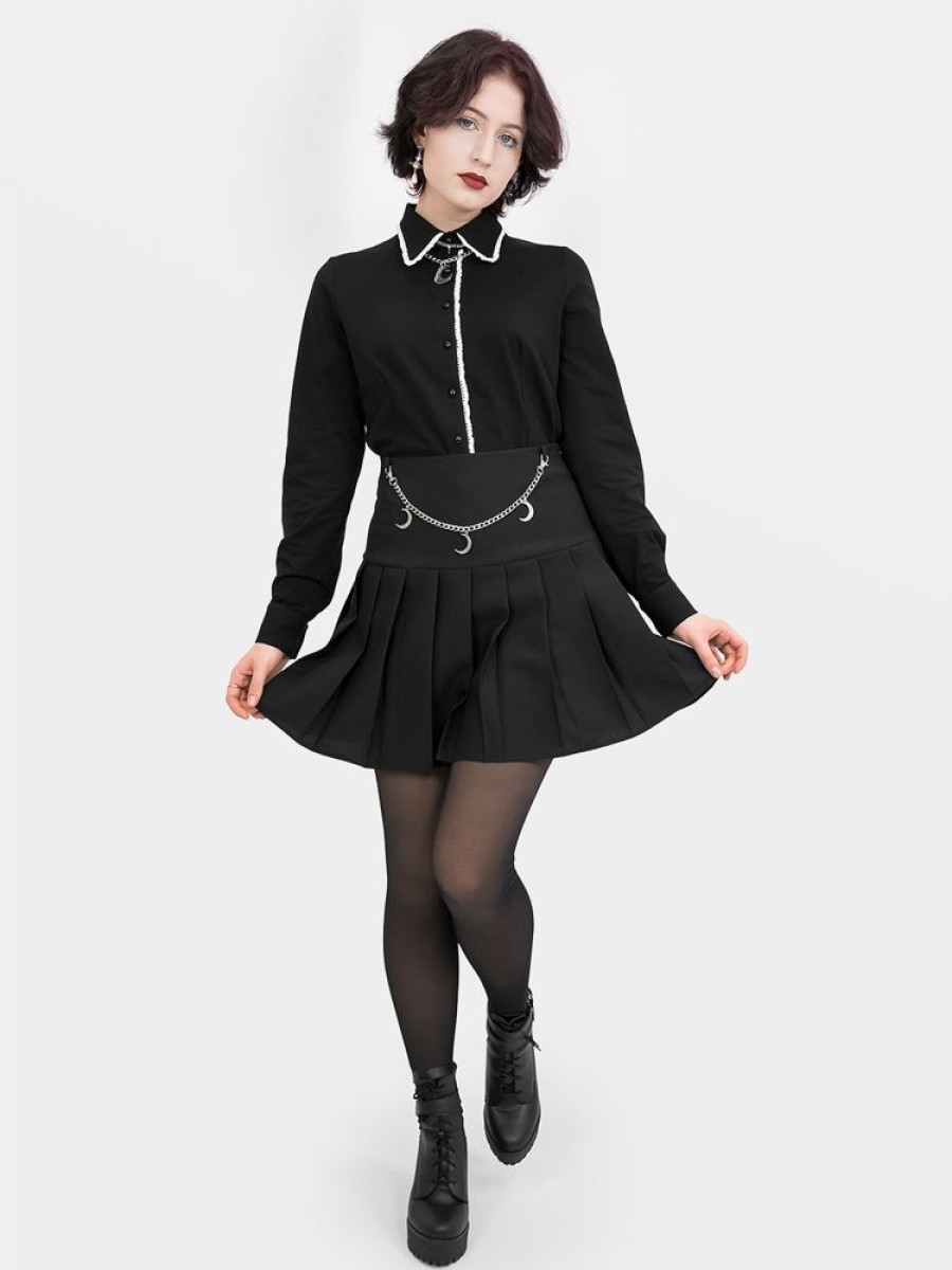 Clothes SKYDANCE Mini Skirts | Black Pleated Moon Chain Skirt