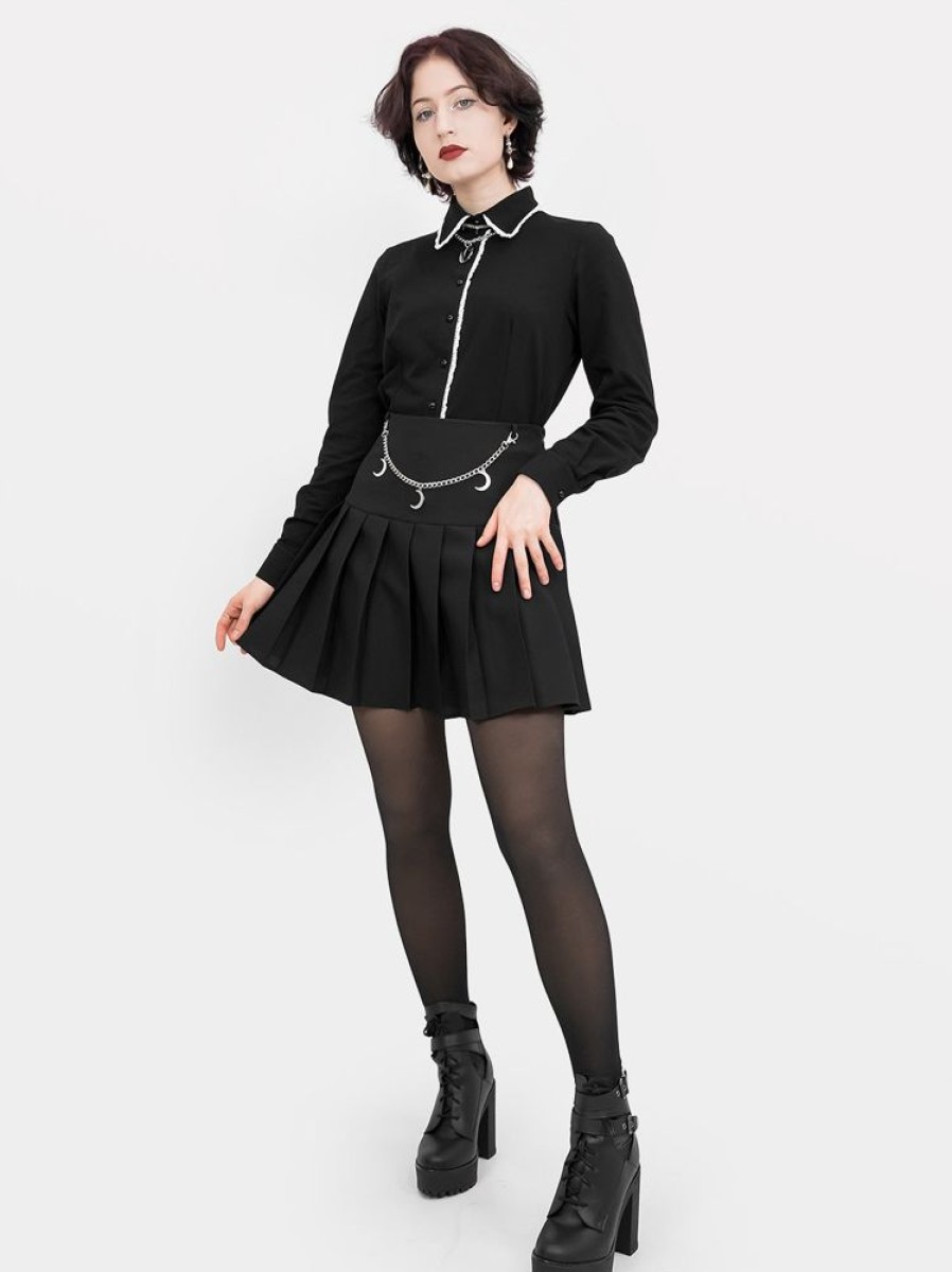 Clothes SKYDANCE Mini Skirts | Black Pleated Moon Chain Skirt