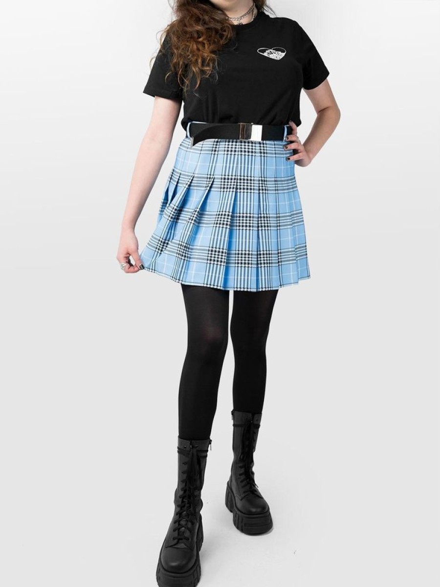 Clothes SKYDANCE Mini Skirts | Blue Plaid Tennis Belt Skirt